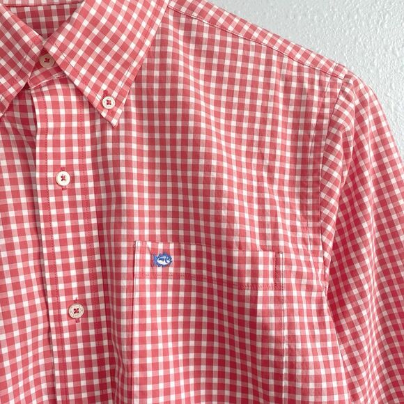Southern Tide Mens Small Pink White Gingham Check Button Down Shirt Long Sleeve - Picture 5 of 11